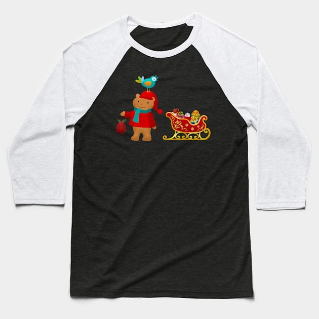 Merry Christmas Bear & Bird Baseball T-Shirt by holidaystore